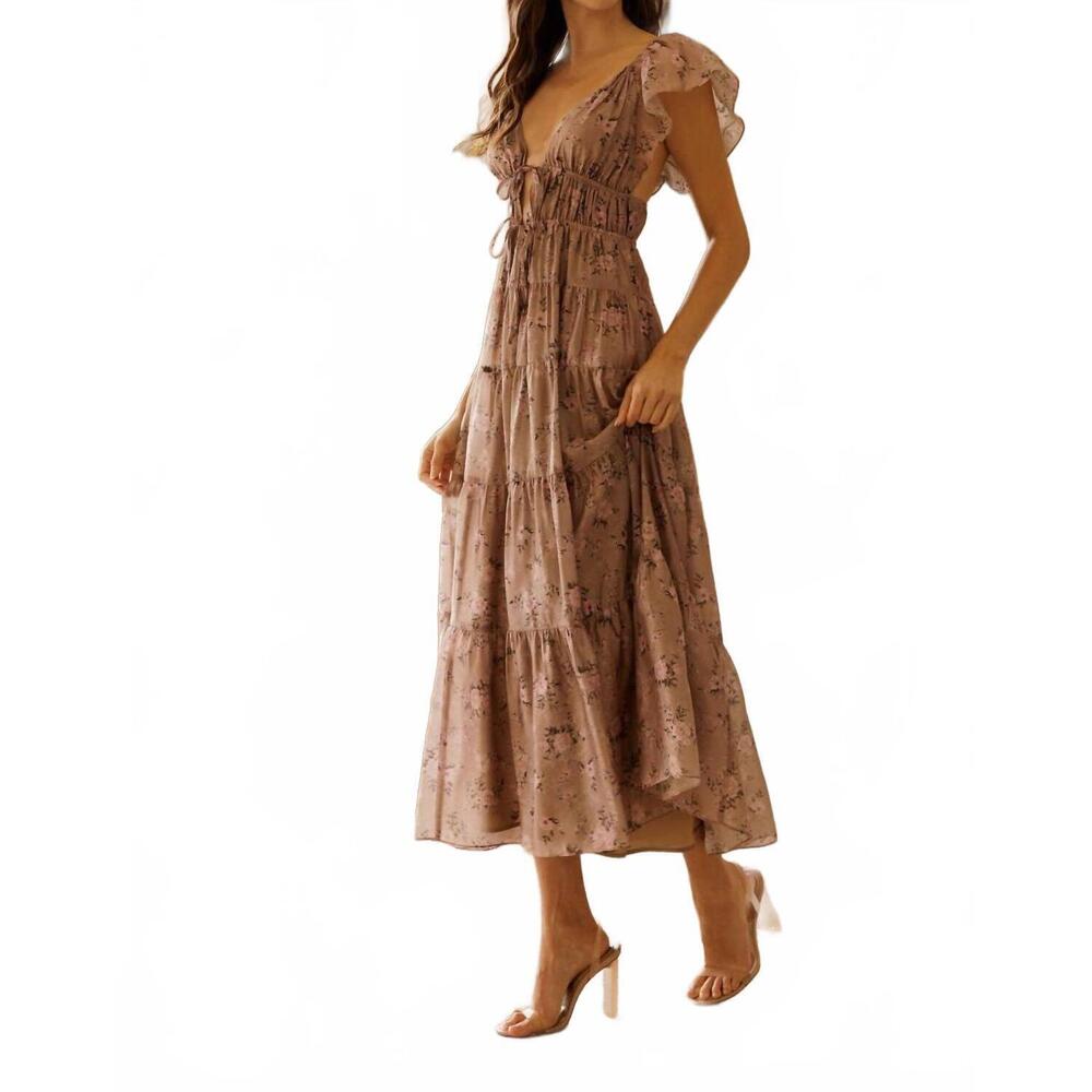 NEW STORIA tilly tie front midi dress in mauve floral - Picture 6 of 8